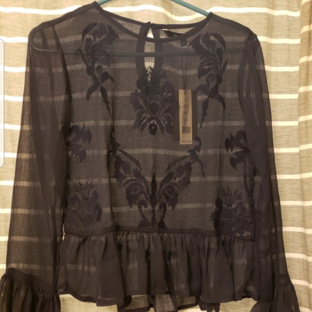 NWTSheer Navy Blue Embroidered Beth - Picture 5 of 5